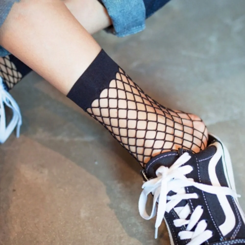 NORDSTROM 2 PAIR Open Fishnet Anklet Socks NEW Black